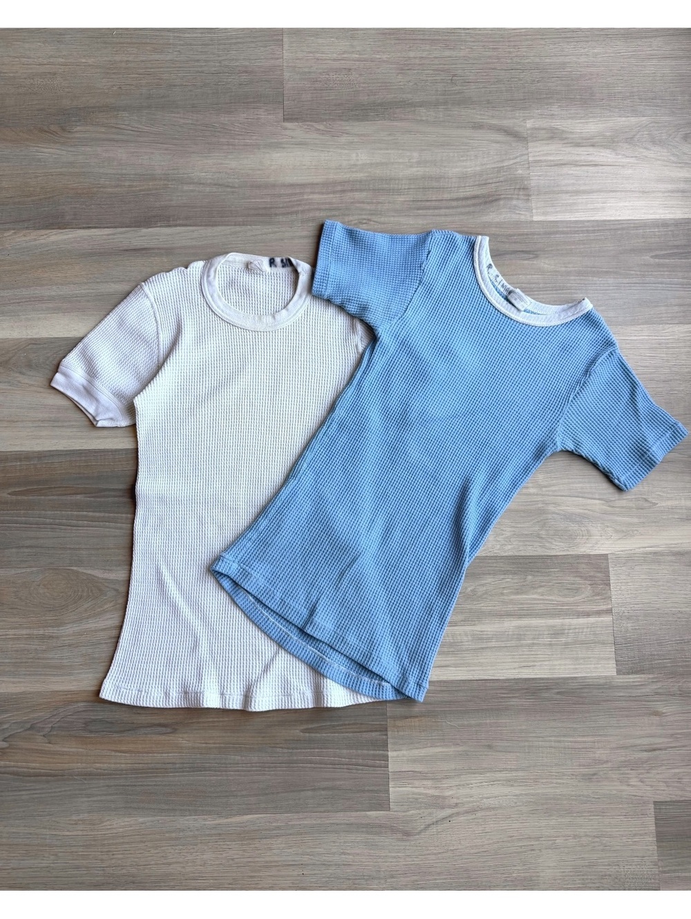 2 Vintage 90's Waffle Knit Thermal T-Shirts